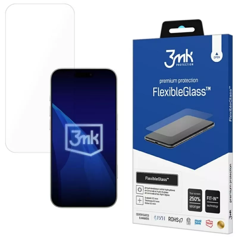 Grūdintas ekrano apsauginis stiklas 3MK FlexibleGlass, skirtas Apple iPhone 17, plona lanksti stiklo apsauginė plėvelė