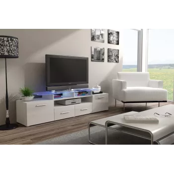 Cama TV stovas EVORA 200 baltas/baltas blizgus