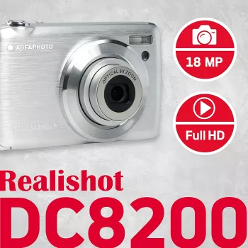 Agfa Photo DC8200 sidabrinis + dėklas + SD 16 GB kortelė
