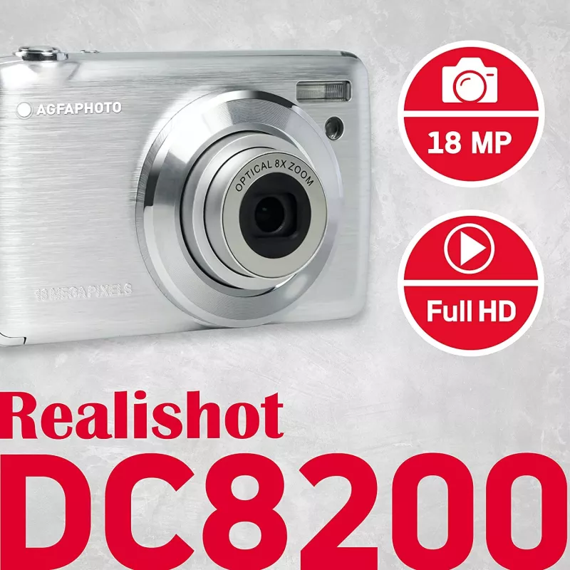 Agfa Photo DC8200 Sidabrinė + Case + Card SD 16GB