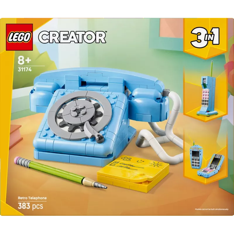 Konstravimo žaislas LEGO Creator 3-in-1 31174 Retro telefono rinkinys, 383 dalys, 8+ metų, 70×110×150 mm