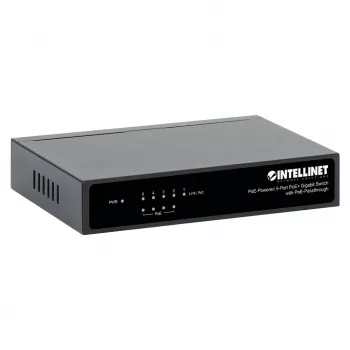 Gigabitinis 5xPoE pralaidumo komutatorius, maitinamas per PoE arba kintamąją srovę, 68 W