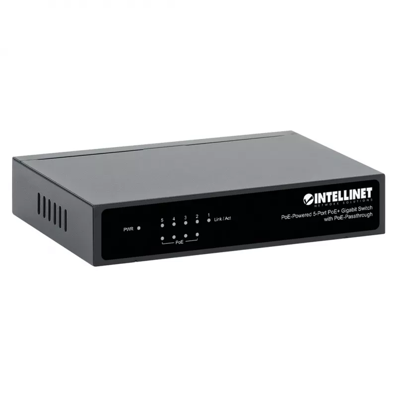 Gigabit 5xPoE praėjimo jungiklis, maitinamas per PoE arba AC, 68W