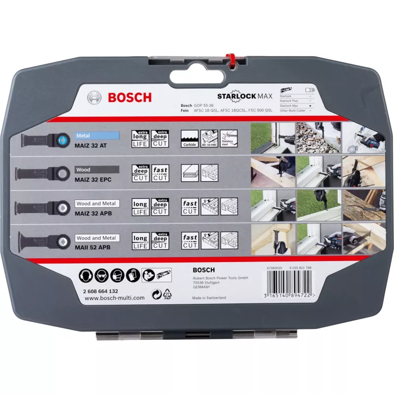 Bosch Starlock Best of Heavy Duty rinkinys, 4 dalių, Ašmenų rinkinys, Metalui, Medžiui, Juoda, Dėžutė