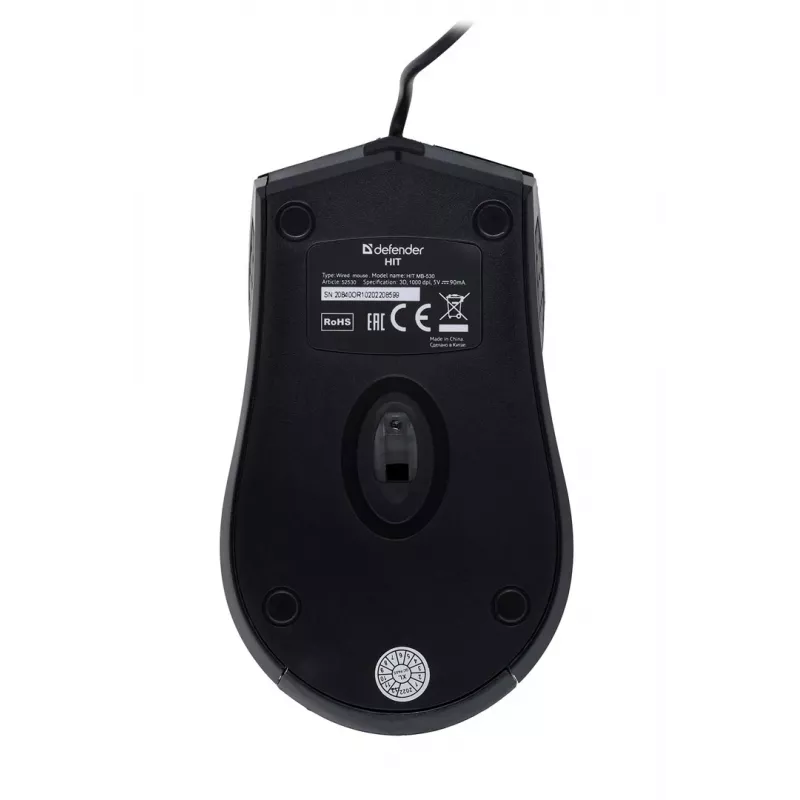 Optinė abiem rankoms tinkama pelė DEFENDER HIT MB-530 — 1000 DPI, USB Type-A, juoda, 1,5 m laidas