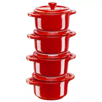 Staub Mini apvalus kokotų rinkinys, 4 vnt. – 200 ml, raudona