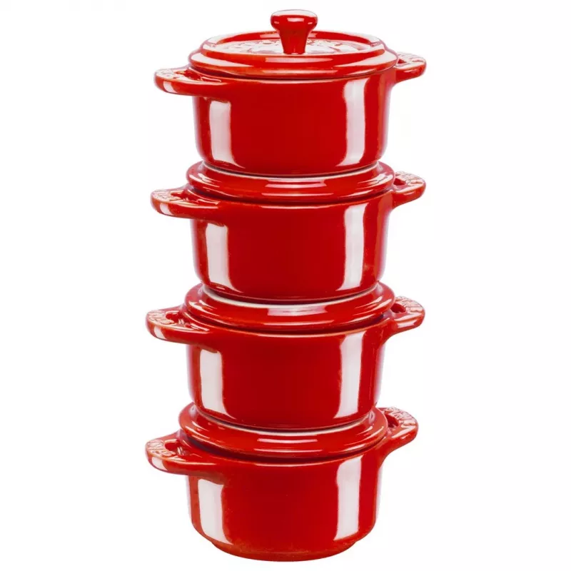 Staub Mini apvalus kokotų rinkinys, 4 vnt. – 200 ml, raudona