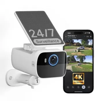 Safemo SC1 SolarCam, 4K UHD vaizdo įrašas, 8× priartinimas, 132° matymo kampas, naktinis matymas, Wi-Fi 2,4 GHz, 1,5 W saulės energija, balta