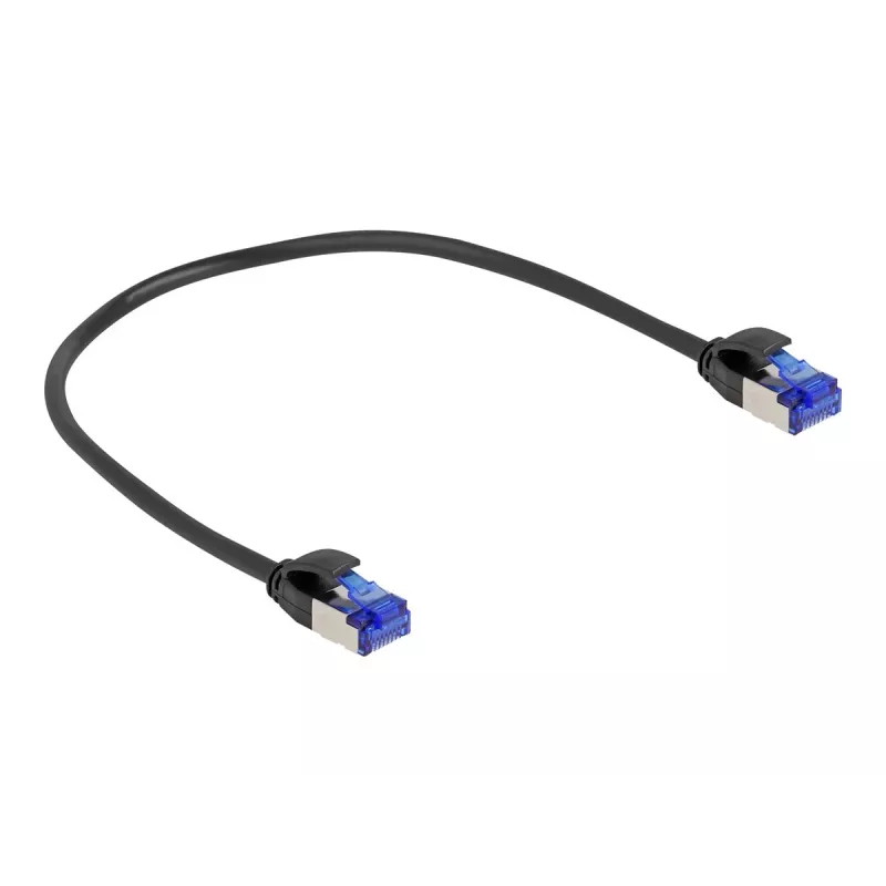Tinklo kabelis DeLOCK RJ45 Cat.6A S/FTP plonas 0,25 m juodas