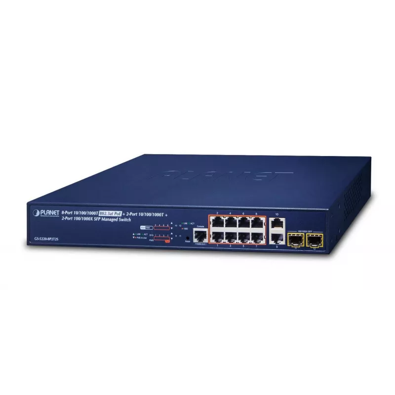 Valdomas L2+ Gigabit Ethernet komutatorius PLANET GS-5220-8P2T2S