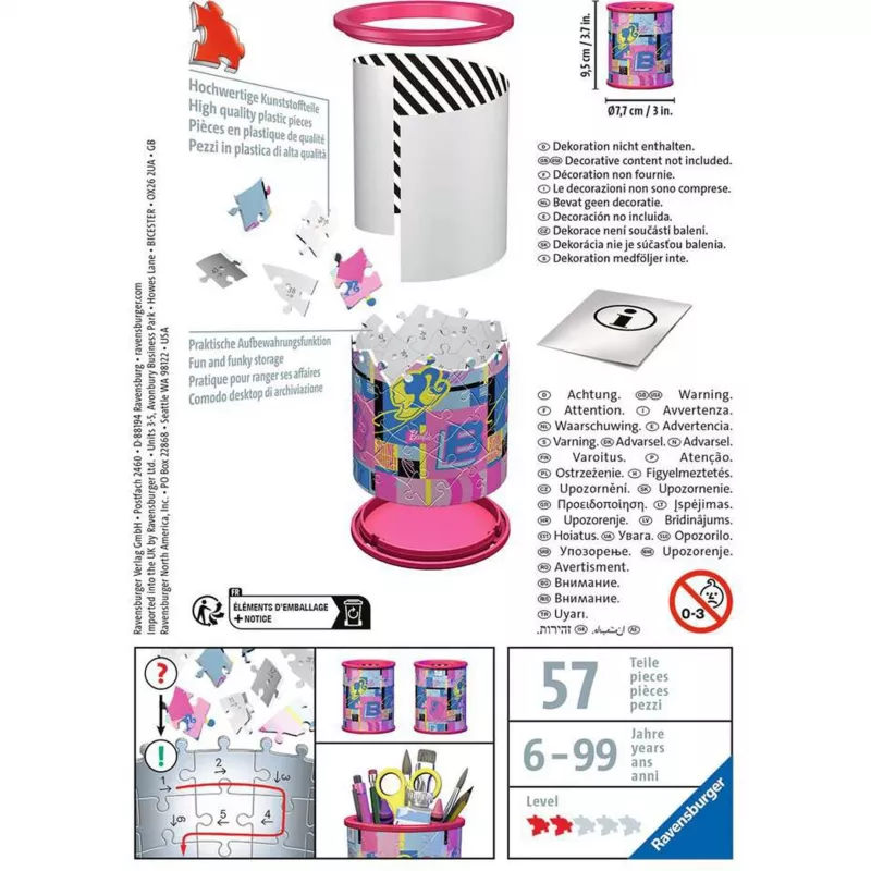 3D dėlionės dėžutė Ravensburger Utensilo Barbie — modelis 11585, teminė 3D dekoratyvinė dėžutė