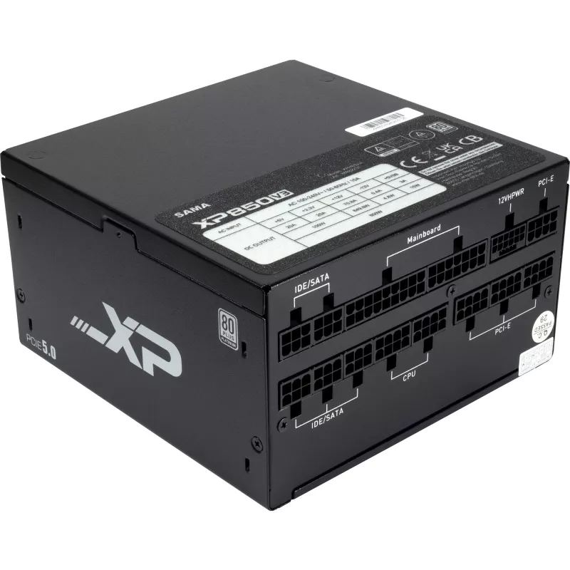 SAMA XPH-850A, PC maitinimo blokas 1x 12 kontaktų didelės galios GPU, 3x PCIe, kabelių valdymas, 850 W