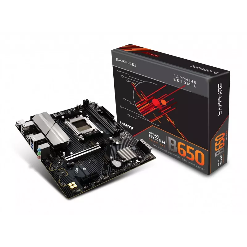 Pagrindinė plokštė Sapphire B650M-E (AMD B650) mikro ATX, lizdas AM5, DDR5, 2x DIMM, 96 GB, 2x M.2 (PCIe5/4), 4x SATA III, 2,5 Gb LAN