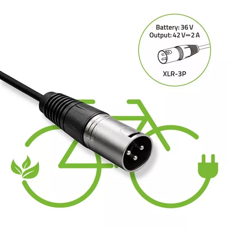 Įkroviklis elektriniam dviračiui 36V 42V 2A 3P XLR 18mm
