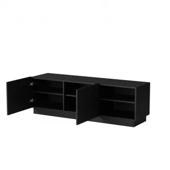 TV spintelė cama meble LIVERTI 150x42x48 cm, juoda medžio drožlių plokštės viršutinė dalis, juodas rėmas