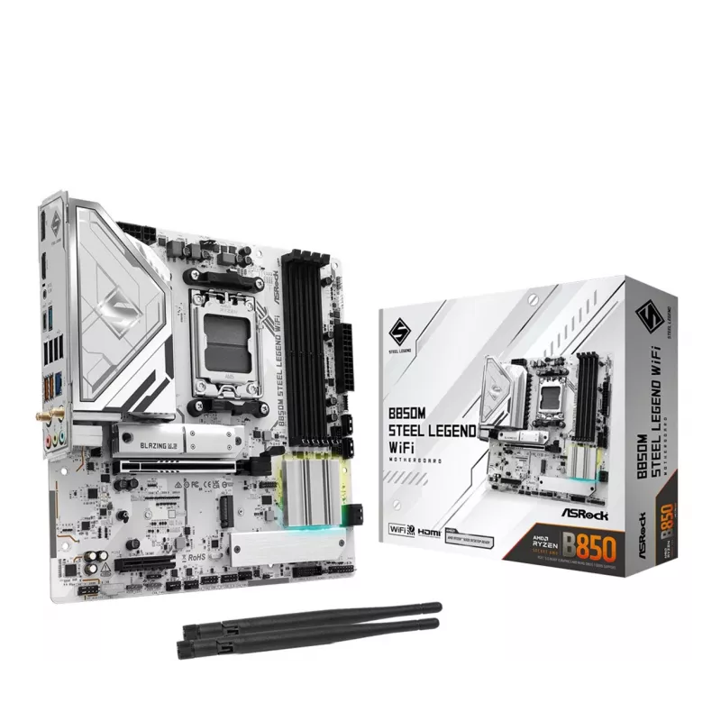 Motininė plokštė ASRock B850M Steel Legend WiFi — AMD B850, Socket AM5, microATX, DDR5, 4 DIMM, Wi‑Fi 7, 2.5Gb LAN