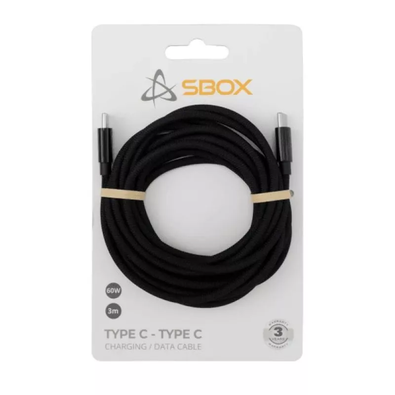USB Type-C laidas SBOX 3 m, Type-C į Type-C, juodas