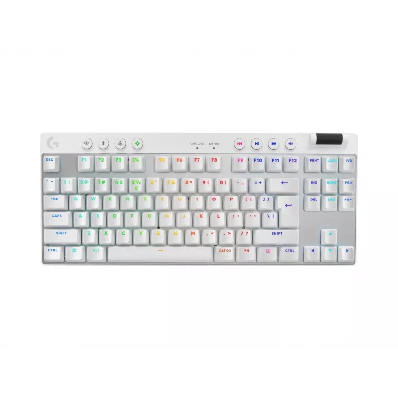 Logitech G PRO X TKL klaviatūra, žaidimams, RF belaidė + Bluetooth, QWERTY US International, balta