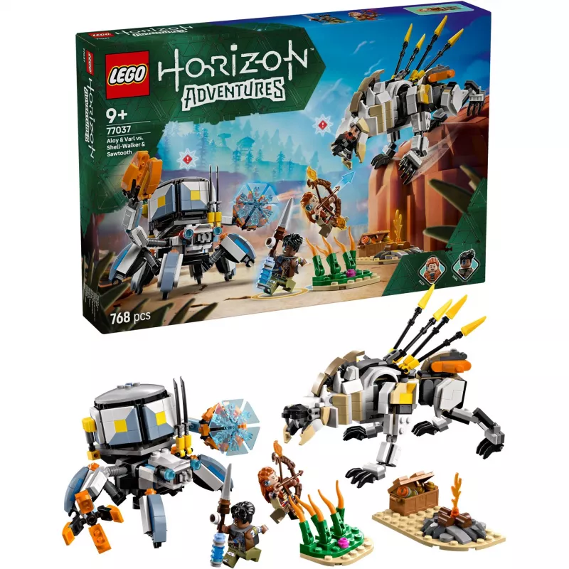 LEGO rinkinys Horizon Adventures 77037 – Aloy ir Varl prieš Shell-Walker ir Sawtooth, 768 detalės, 2 minifigūrėlės
