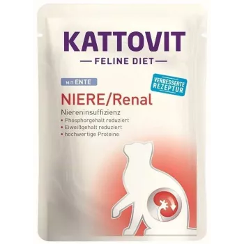 KATTOVIT veterinarinis sausas ėdalas suaugusioms katėms, Kattovit Dry Food 85g – anties skonio, 85 g pakelis, esant nepakankamai inkstų veiklai