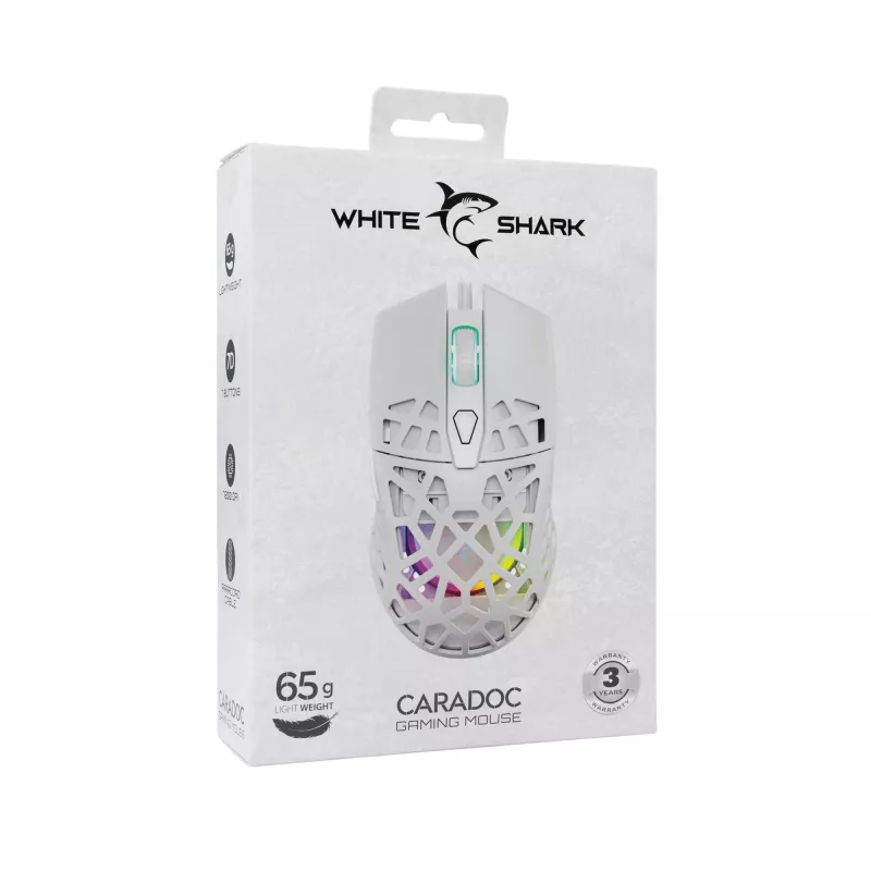Pelė White Shark GM-5018 Caradoc RGB 7200 dpi balta