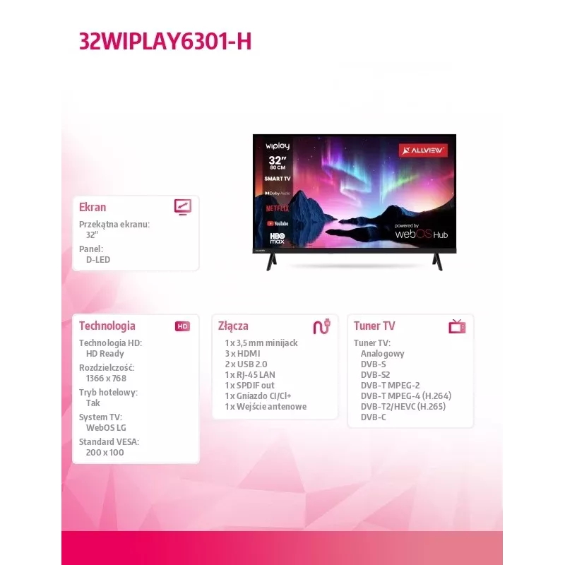TV LED 32 col. 32WIPLAY6301-H