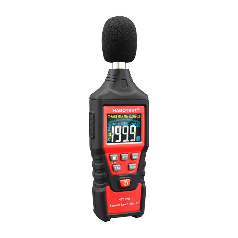 Skaitmeninis decibelų matuoklis Habotest HT622B — garso lygio matuoklis su A/C svėrimu, USB sąsaja