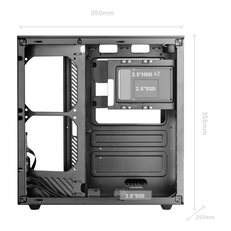 PC Midi Tower korpusas TACENS Mars Gaming MC-INFINIOLITE, juodas, grūdintas stiklas, palaiko ATX/Micro-ATX/Mini-ITX, 120 mm ventiliatoriai