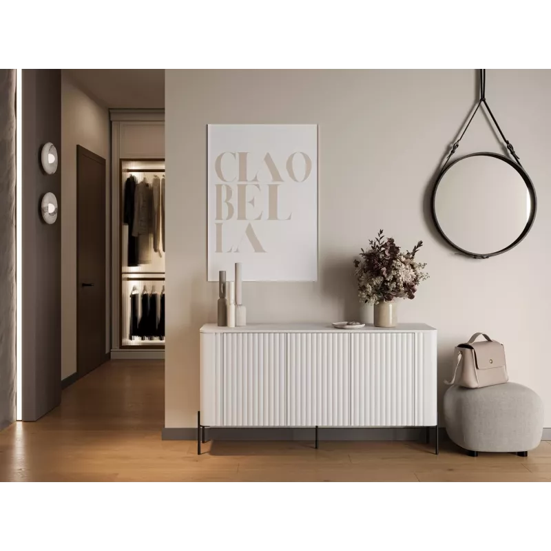 Komoda cama meble VERA 150x40x80 cm, matinė balta, medžio drožlių plokštė, 16 mm rėmas