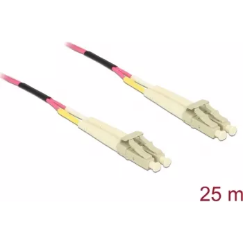 Tinklo kabelis DELOCK LWL kabelis LC Duplex į LC Duplex Multimode OM4 25m Geltonas
