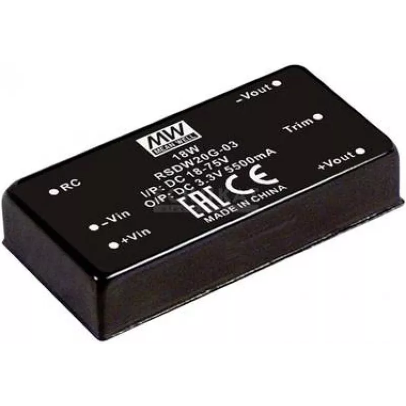 maitinimo adapteris Mean Well RSDW20G-03 — 20 W, įvestis 18–75 V, išvestis 3 V, RoHS