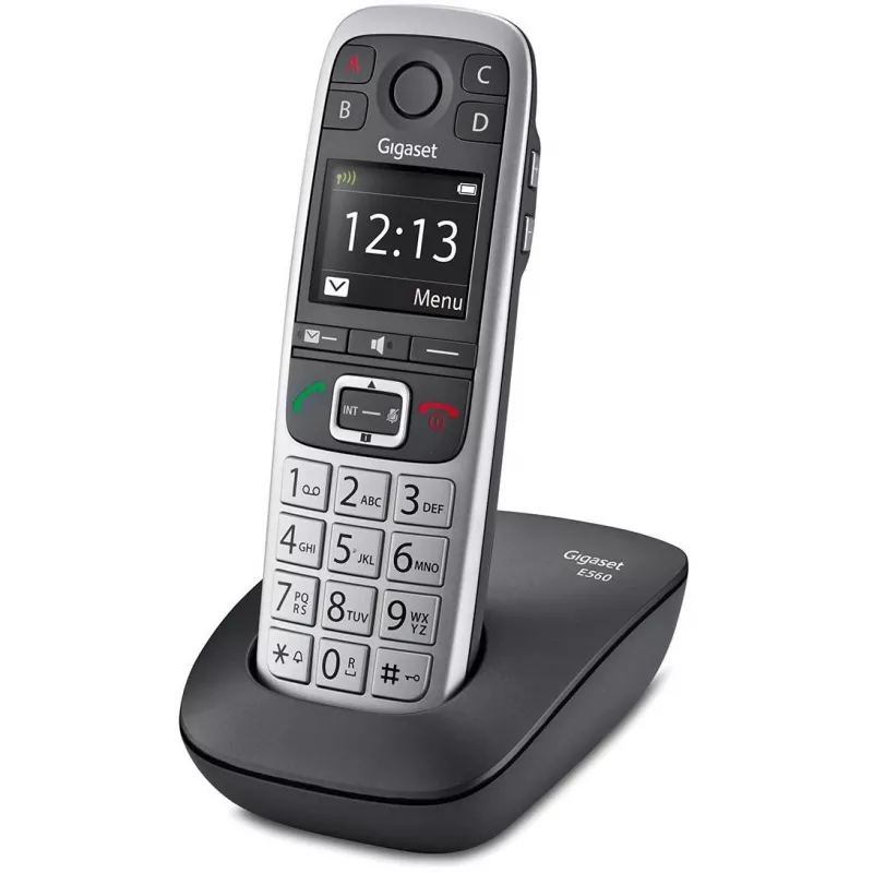 Gigaset E560 telefono DECT belaidis telefonas su skambučio numerio atpažinimu, juodas, sidabrinis