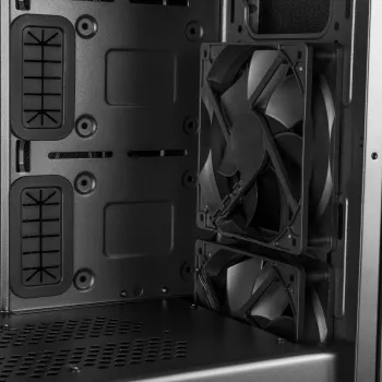 PC Case MODECOM Oberon Pro Midi Tower — juoda, palaiko ATX/microATX/ITX, 7 išplėtimo lizdai, iki 395 mm GPU, 5 HDD/3 SSD vietos