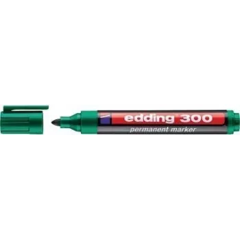 Nuolatinis žymeklis Edding 300 — žalias antgalis, 1,5 mm brūkšnys, pakuotėje 10 vnt.