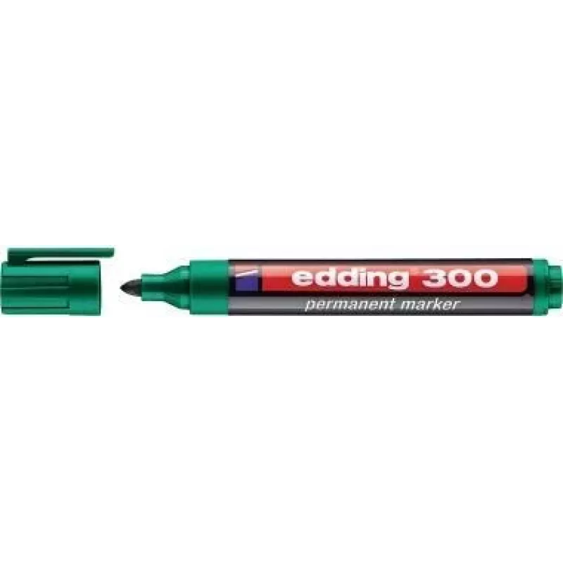 Nuolatinis žymeklis Edding 300 — žalias antgalis, 1,5 mm brūkšnys, pakuotėje 10 vnt.