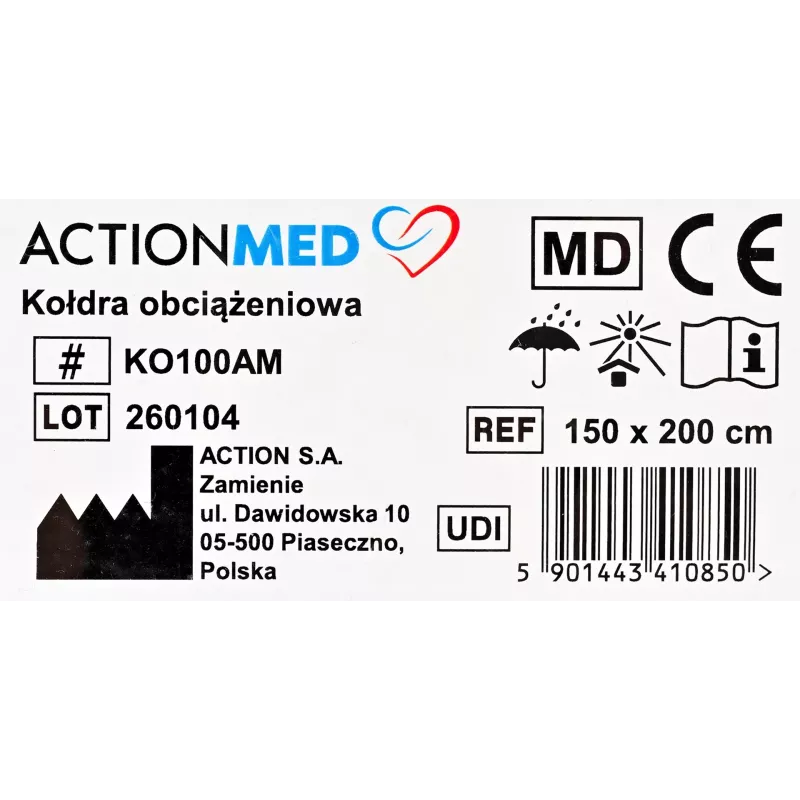 Svorį suteikianti antklodė ActionMed KO100AM — terapinės miego pagalbos priemonė, spaudimo antklodė