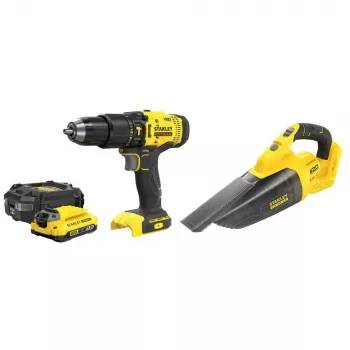 Belaidis įrankių rinkinys STANLEY SFMCK219D1-QW — 18V (20V nominali) Li-Ion, 2 Ah baterija, DCD709 gręžtuvas/suktuvas, 6 dalių rinkinys su įkrovikliu, dėklu, LED apšvietimu