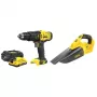 Belaidis įrankių rinkinys STANLEY SFMCK219D1-QW — 18V (20V nominali) Li-Ion, 2 Ah baterija, DCD709 gręžtuvas/suktuvas, 6 dalių rinkinys su įkrovikliu, dėklu, LED apšvietimu