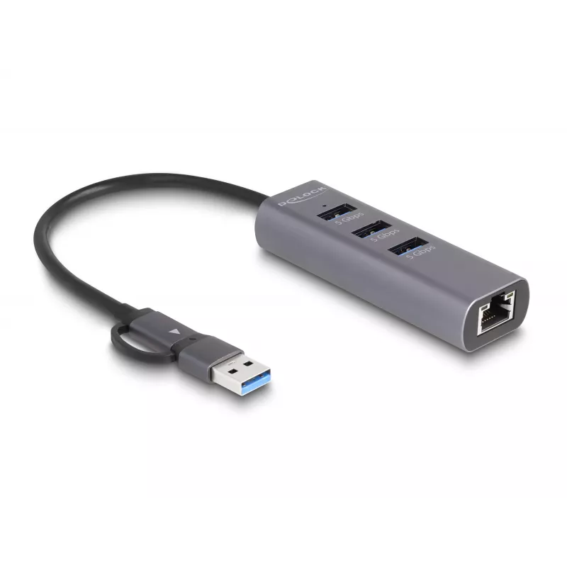 DeLOCK 64282 nešiojamojo kompiuterio dokavimo stotelė ir prievadų replikatorius, laidinis, USB 3.2 Gen 1 (3.1 Gen 1) Type-C, pilka (64282)