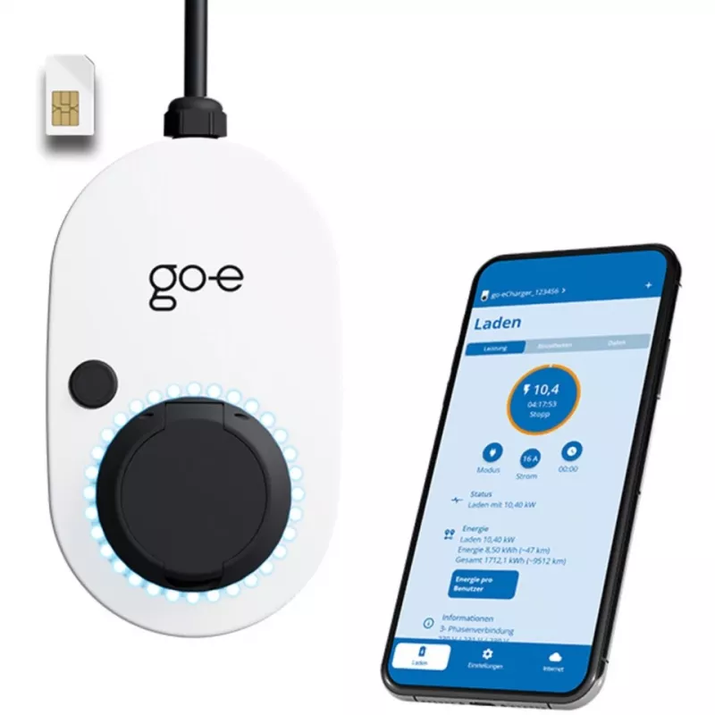 Įkroviklis Gemini 2.0, 22 kW (32A 3 fazės), Wallbox balta/juoda, be kabelio, 4G/LTE