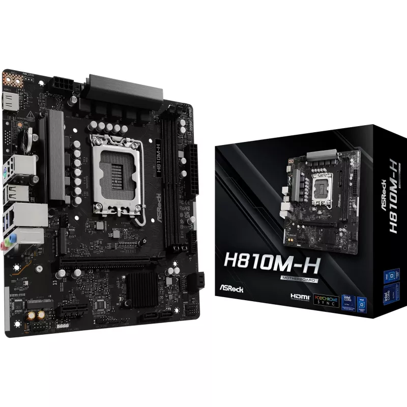 Motininė plokštė ASROCK H810M‑X micro ATX Intel H810 LGA 1851 DDR5 2× DIMM 128GB M.2 2.5GbE HDMI DisplayPort
