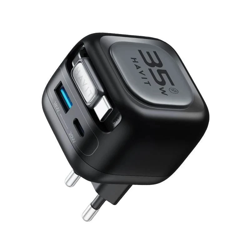 GaN kelioninis įkroviklis Havit UC250 A-EU 20V 1xUSB-C 0,7 m juodas