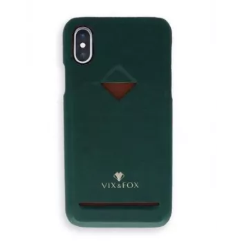 Telefono kortelių lizdo galinis korpusas VixFox, skirtas iPhone X / XS, miško žalios spalvos apsauginis galinis dangtelis su kortelių kišene