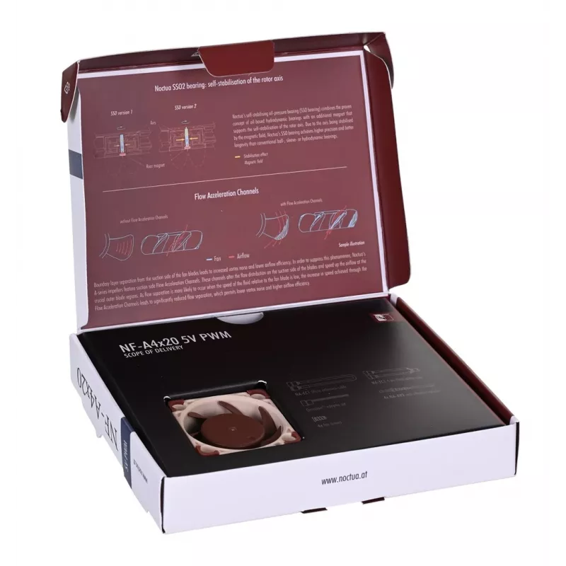 Noctua ventiliatorius NF-A4X20 5V PWM — 40×20 mm, 5 V, 4-pin PWM, 1100–5000 RPM, 9.4 m³/h