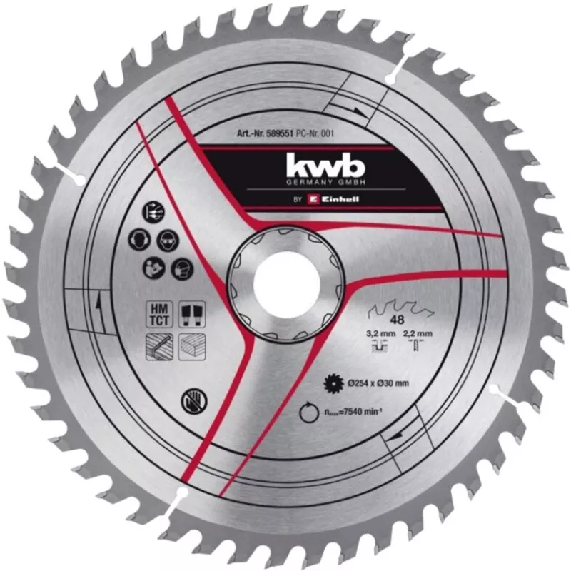 KWB diskinis pjūklo diskas TCT Ø 254 x 30 mm, 3,2 mm, 48 dantys