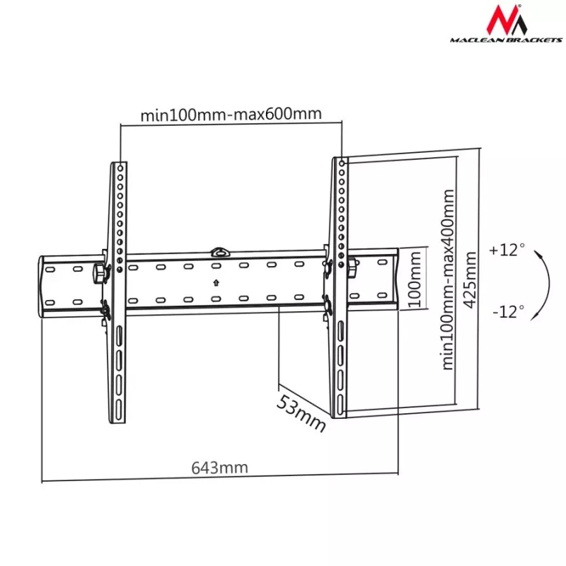 Maclean Mc-668 Sieninis Laikiklis Pakreipiamas, iki 40 kg Vesa 100x100 iki 600x400