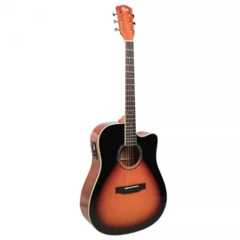 Elektroakustinė gitara V-tone VEAG1 CE 4/4 Mediena — pilno dydžio drednotas, išpjova, eglės viršus, raudonmedžio nugarėlė ir šonai, įmontuotas priešstiprintuvas