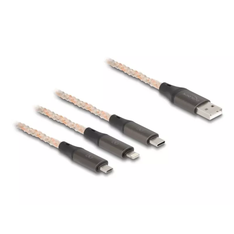 DeLOCK USB laidas, 1,2 m, USB 2.0, USB A - USB C / Micro-USB B / Lightning, permatomas