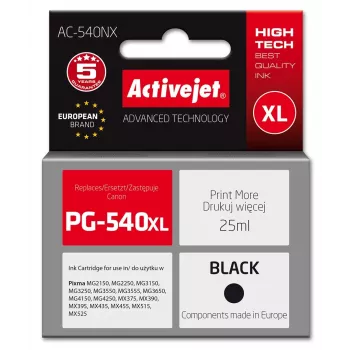 Activejet AC-540NX rašalas, skirtas Canon spausdintuvui (pakaitalas Canon PG-540XL) Supreme, 25 ml, juodas