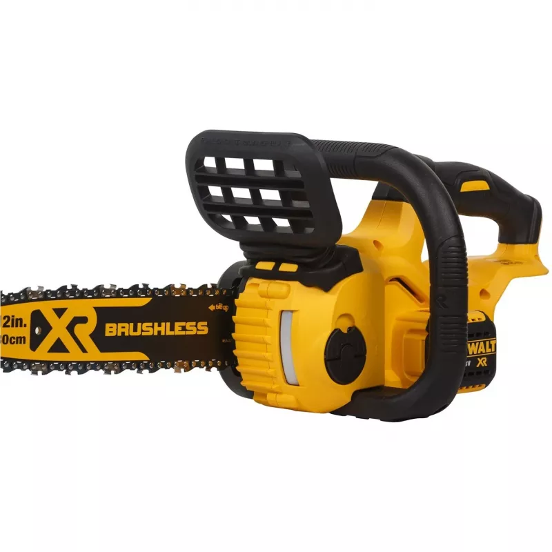 Grandininis pjūklas DeWALT DCM565N-XJ — belaidis, maitinamas baterijomis, 30 cm juosta, 5 Ah baterijos talpa, 0,14 L alyvos bakelis